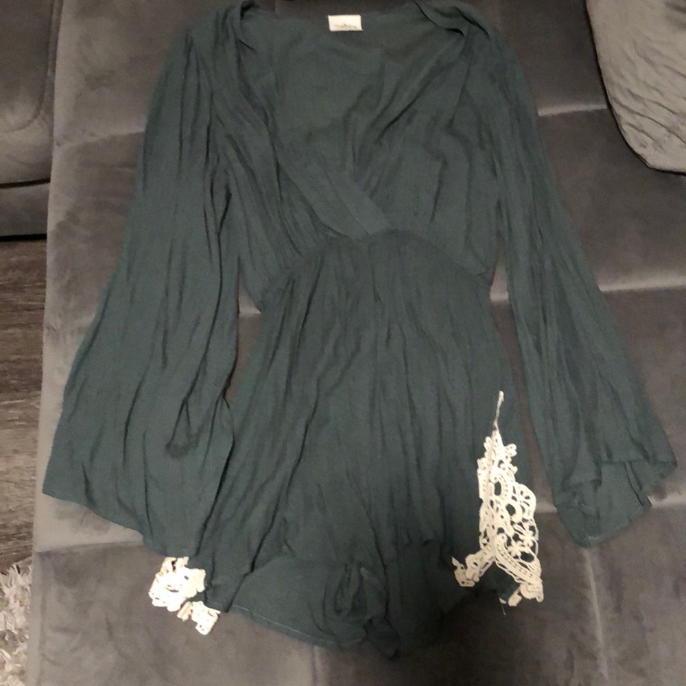 Hunter green lace romper